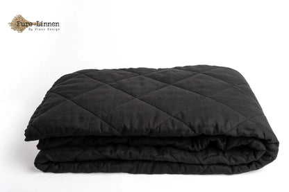 Linen Bedspread Black/Diamond - Pure Linen