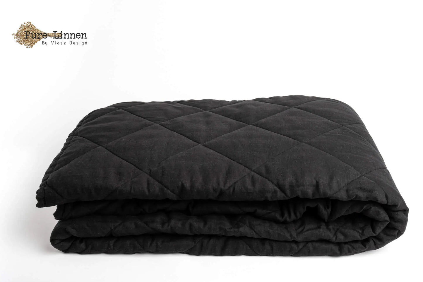 Linen Bedspread Black/Diamond - Pure Linen