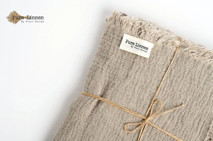 Linen Plaid Natural/Fringes - Pure Linen