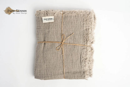 Linen Plaid Natural/Fringes - Pure Linen