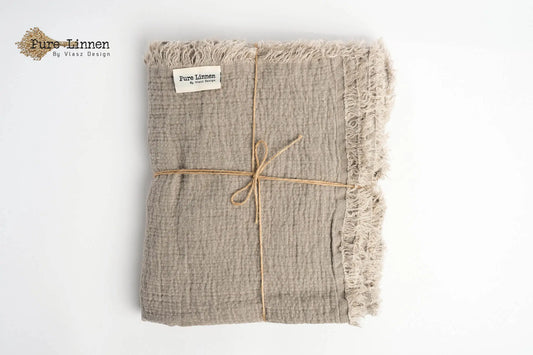 Leinen-Plaid, Natur/Fransen – reines Leinen