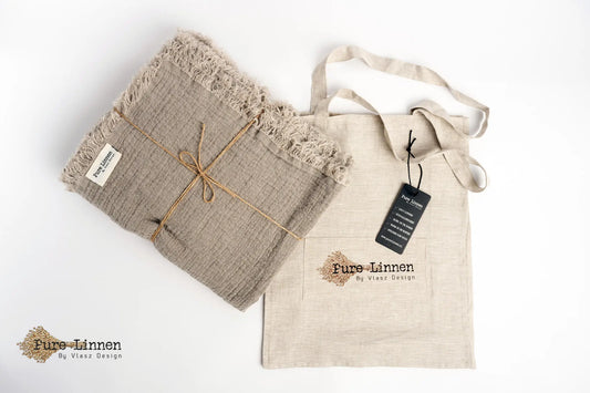 Leinen-Plaid, Natur/Fransen – reines Leinen