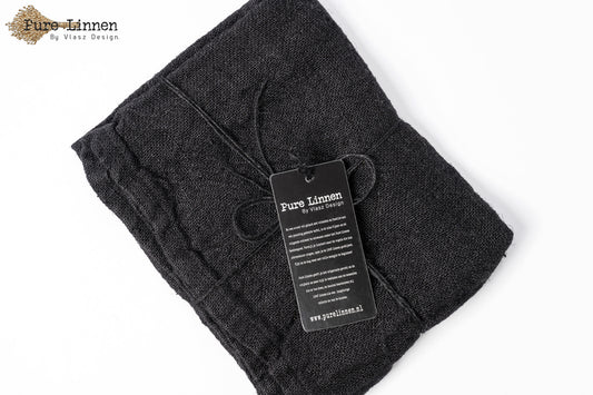 Theedoek Sara 100% linnen black met lus - Pure Linnen