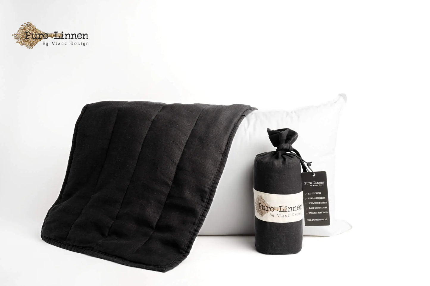 Linen Throw Pillow Black/Stripes - Pure Linen