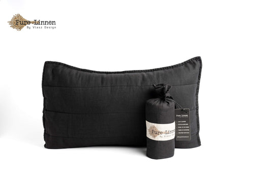 Linen Throw Pillow Black/Stripes - Pure Linen