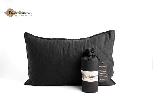 Linen Throw Pillow Black/Diamond - Pure Linen