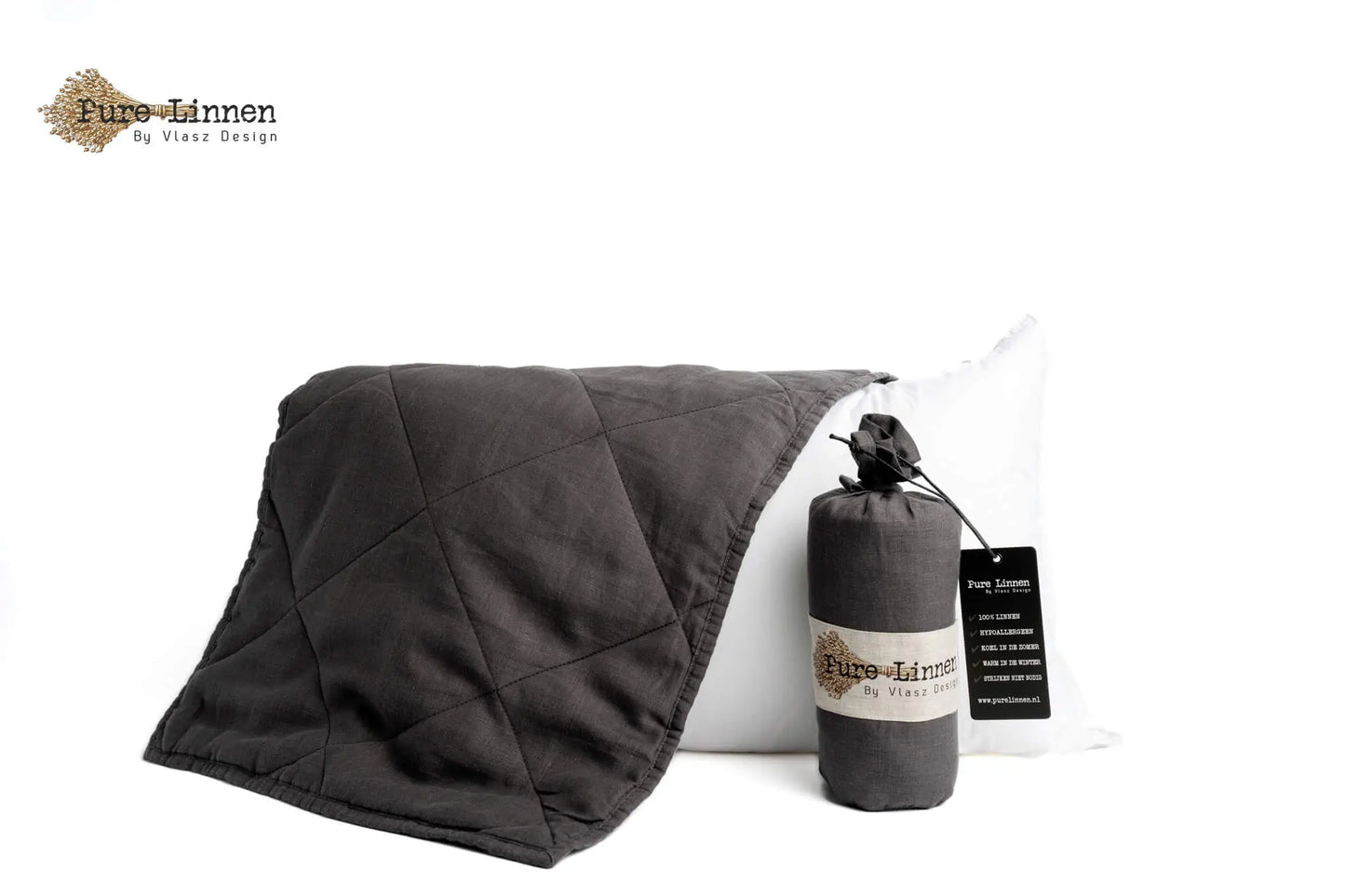 Linen Throw Pillow Dark Grey/Diamond - Pure Linen