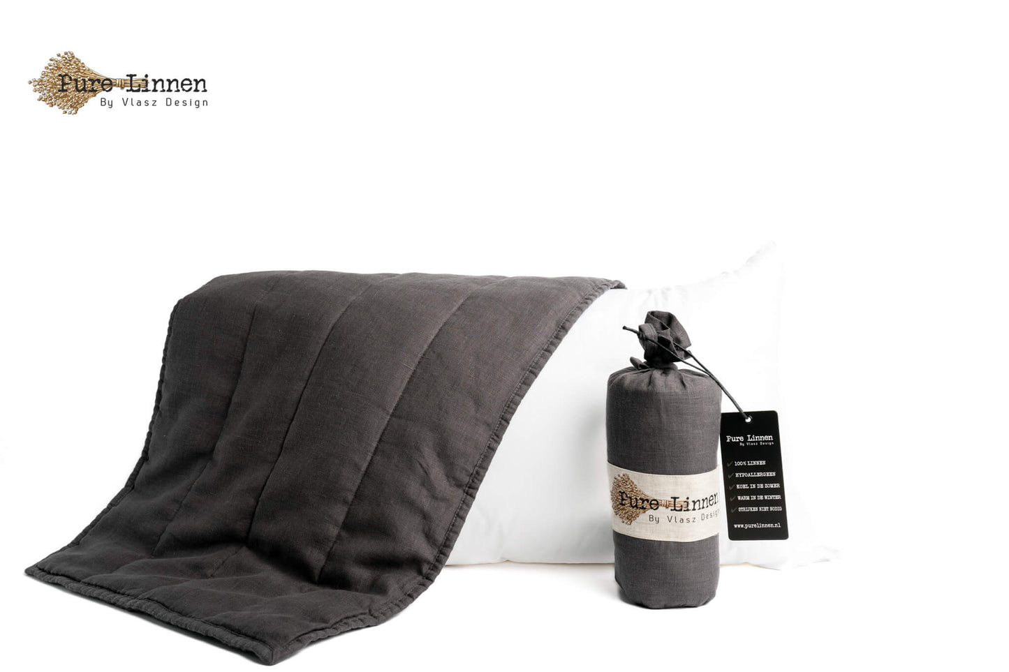Linen Throw Pillow Dark Grey/Stripes - Pure Linen