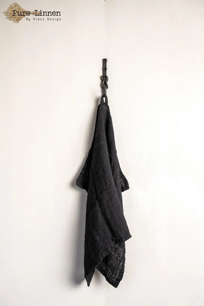 Tea towel Sara 100% linen black with loop - Pure Linen