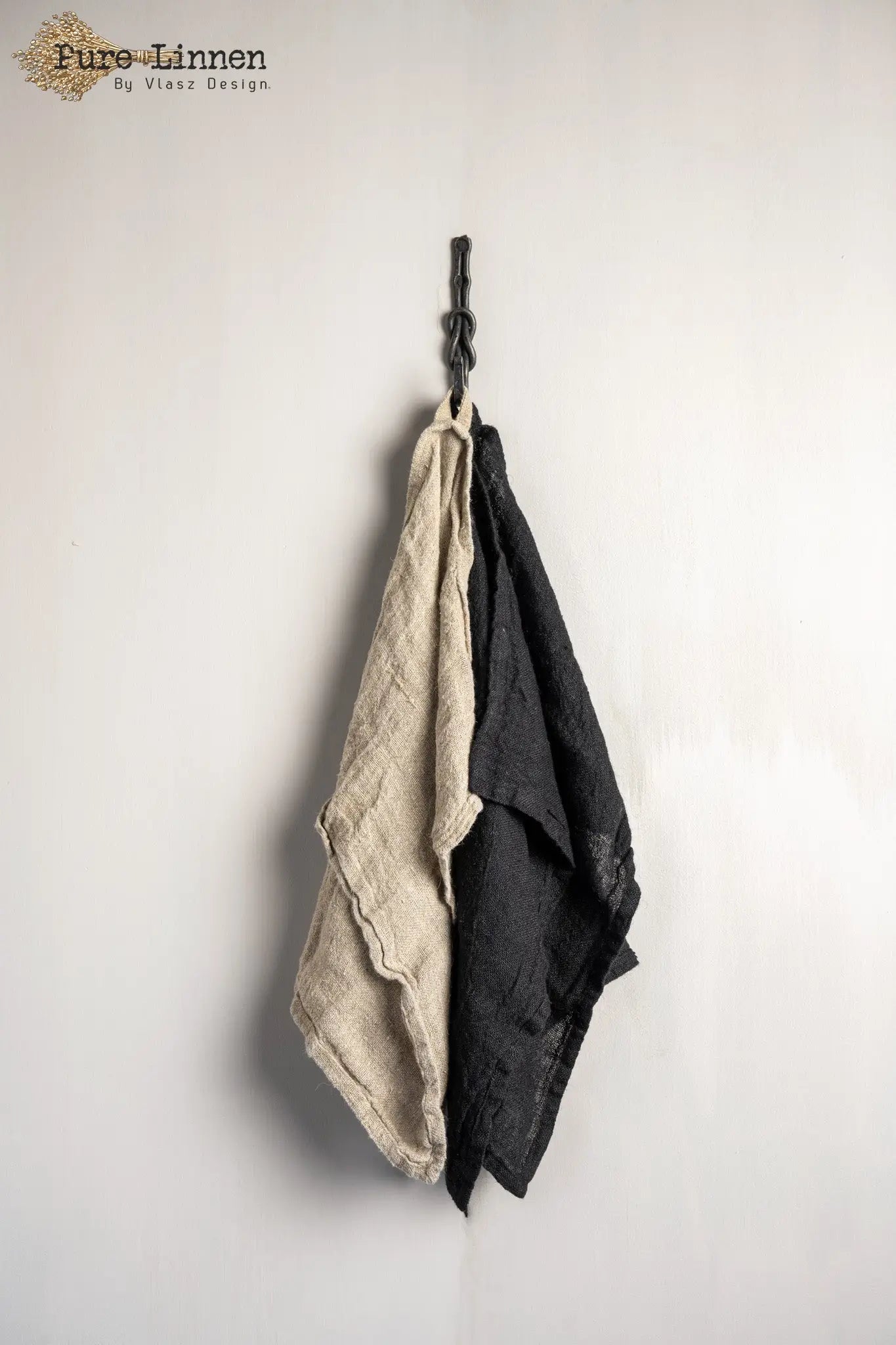 Tea towel Sara 100% linen black with loop - Pure Linen