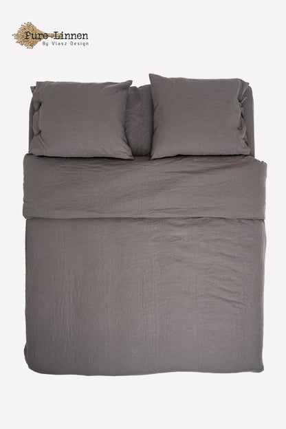 Linen Pillowcase Dark Grey/Tuck-in Strip - Pure Linen