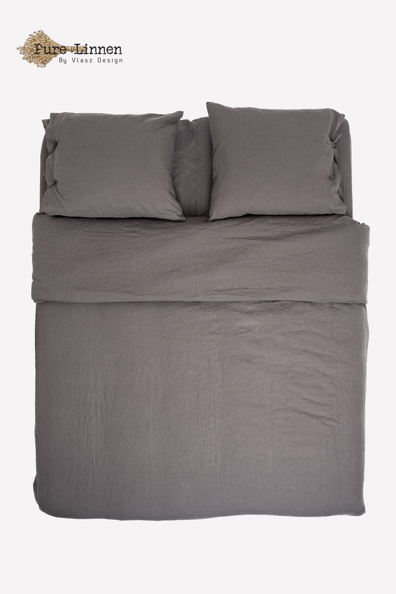 Linen Duvet Cover Dark Grey/Bows - Pure Linen