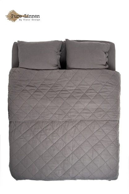 Linen Bedspread Dark Grey/Diamond - Pure Linen