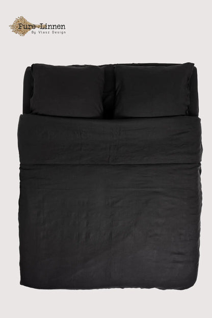 Linen Duvet Cover Black/Buttons - Pure Linen