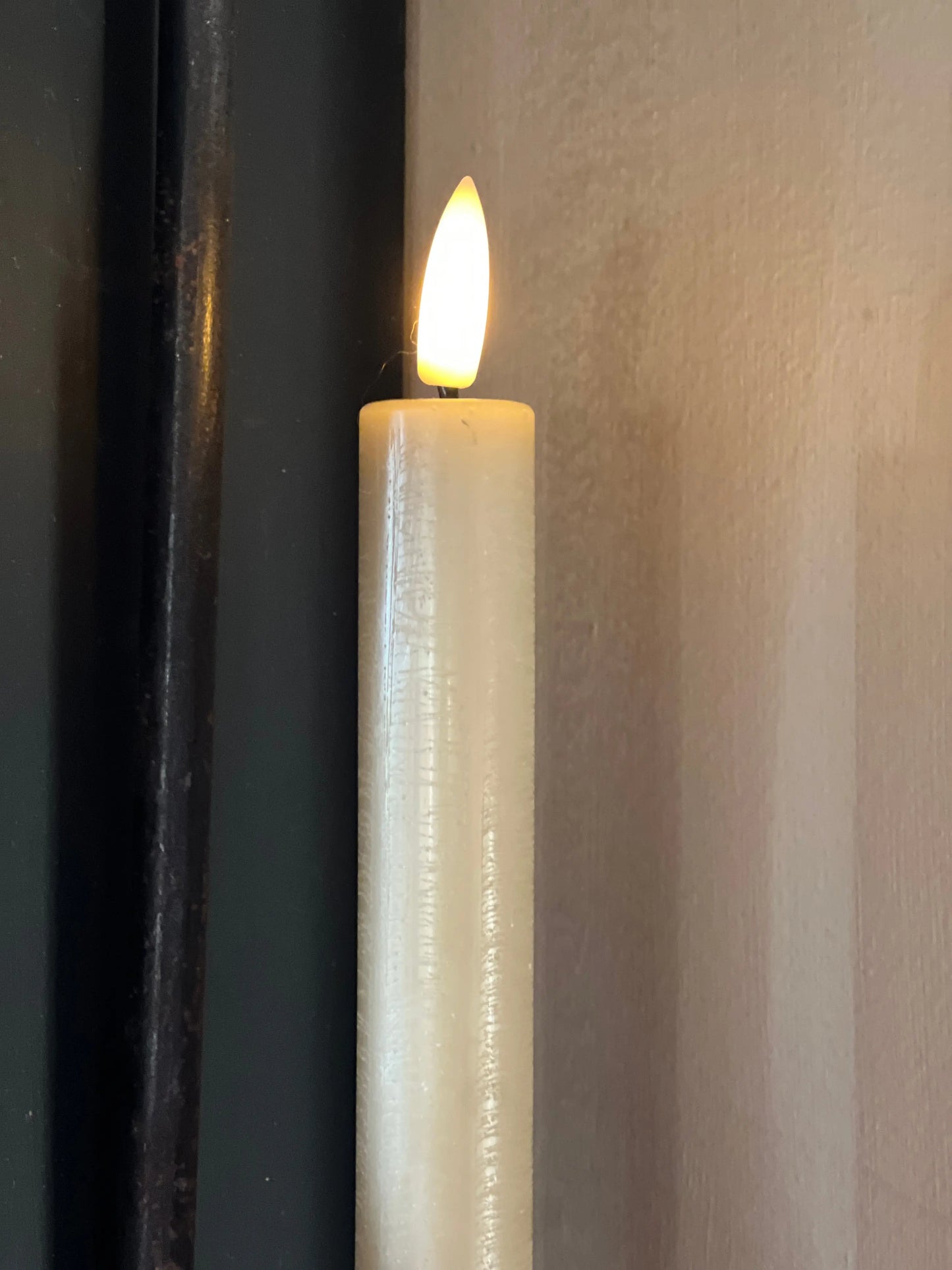 Dinner candle LED 24 cm Taupe Countryfield. Set 2 pieces incl. remote control