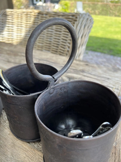 Flaschenhalter aus Eisen mit Griff, 2 Fächer
