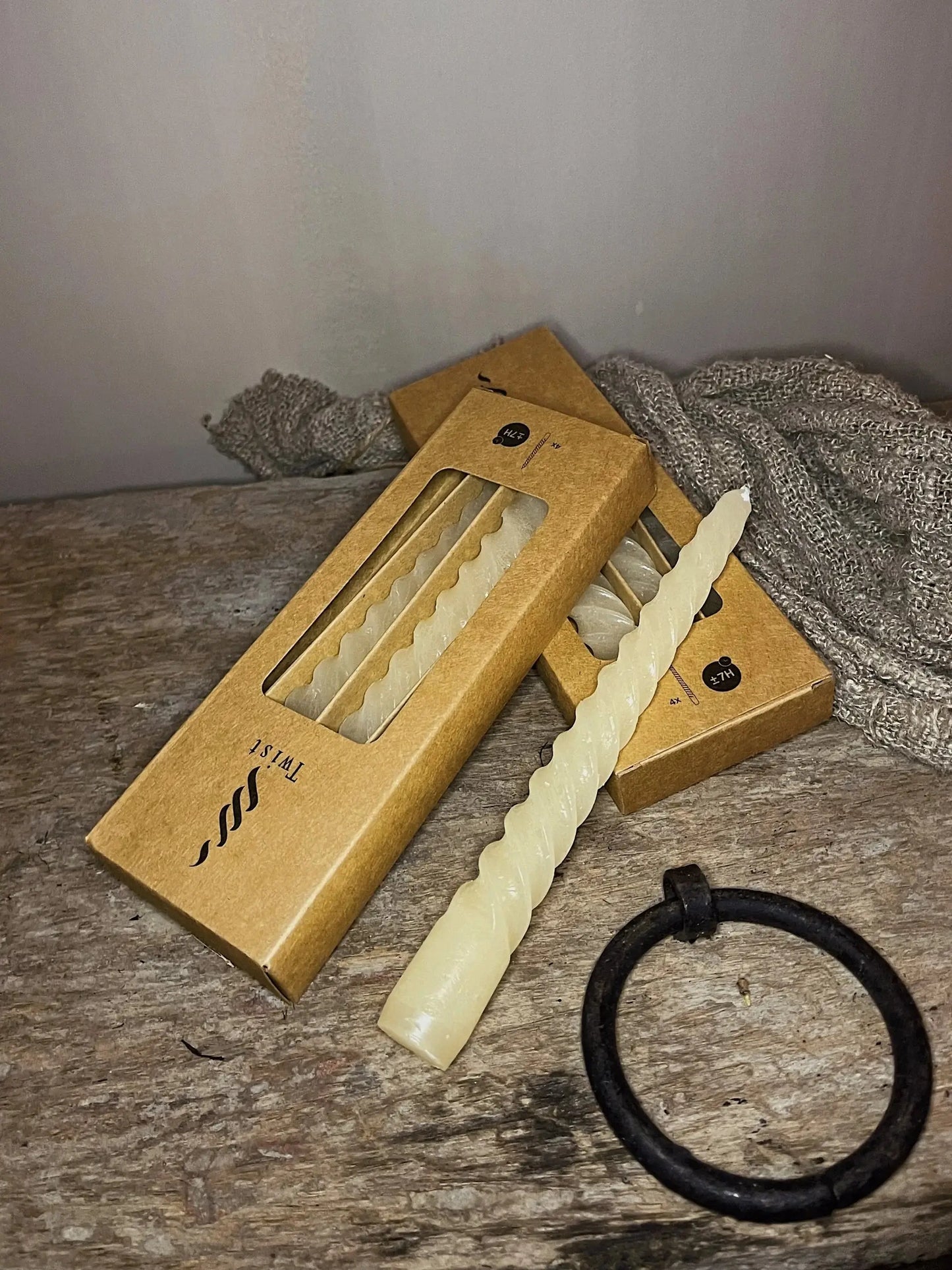 Kaars twist crème; set van 4 stuks