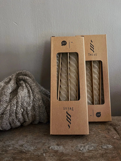 Kaars twist crème; set van 4 stuks