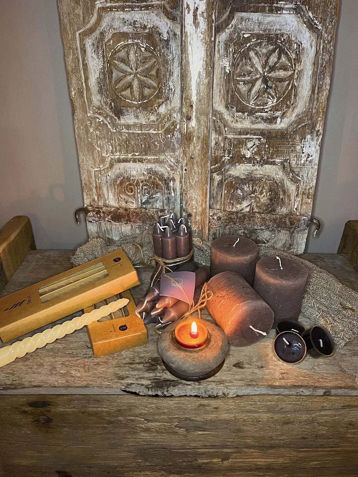Kaars twist crème; set van 4 stuks