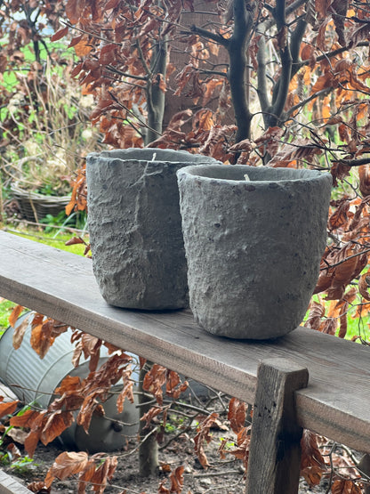 Candle in cement pot