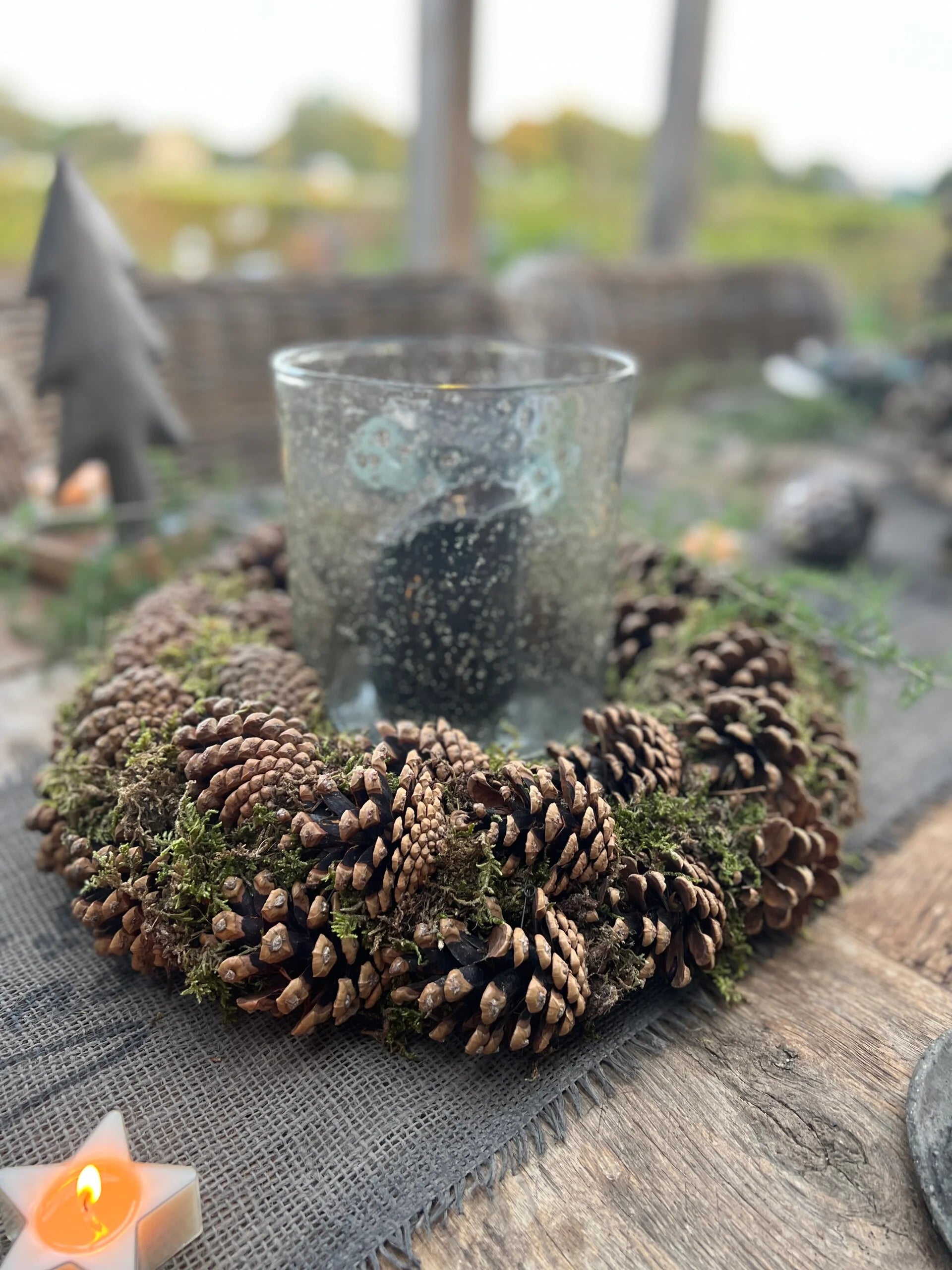 Rust Metal Pinecone Candle Holder