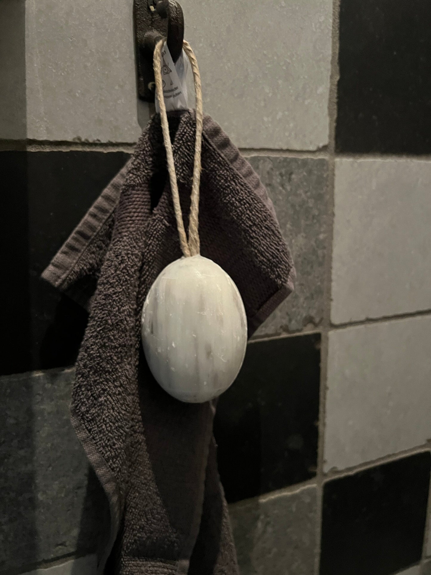 Hammam soap on cord, available in black, white and grey